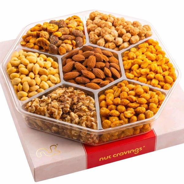 Gourmet  Treats - Mixed Nuts Gift Basket in Red Gold Classic Box (7 Assortments, 1 LB)