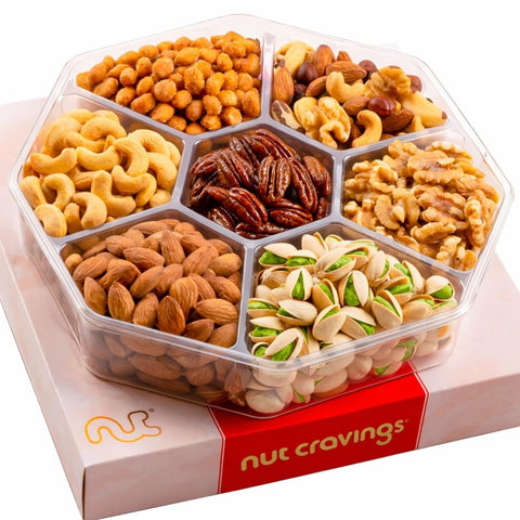 Gourmet  Treats - Mixed Nuts Gift Basket in Red Gold Box (7 Assortments, 2 LB)