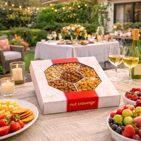 Gourmet  Treats - Mixed Nuts Gift Basket in Red Gold Classic Box (7 Assortments, 1 LB)