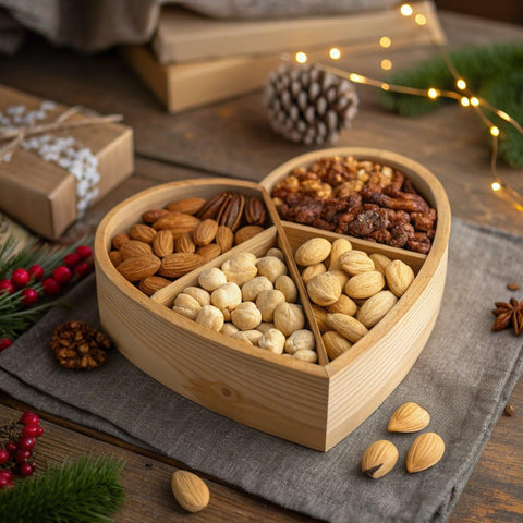 Gourmet  Treats - Mixed Nuts Heart Shaped Gift Basket, Love in A Box (6 Assortments)