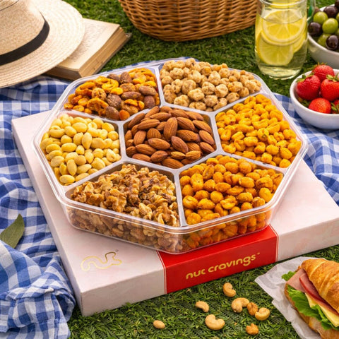 Gourmet  Treats - Mixed Nuts Gift Basket in Red Gold Classic Box (7 Assortments, 1 LB)