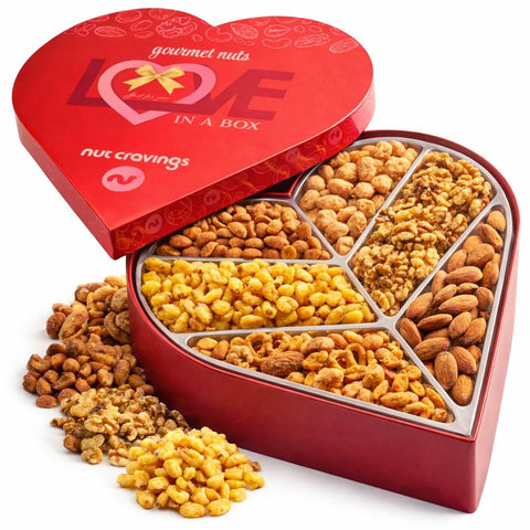 Gourmet  Treats - Mixed Nuts Heart Shaped Gift Basket, Love in A Box (6 Assortments, 2 LB)