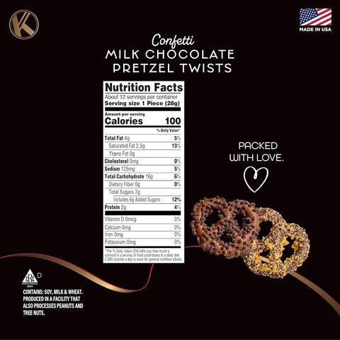 Creamy Chocolate Cravings -  Chocolate Covered Pretzel Twists Gift Basket, in Confetti Tower (12 Pretzels, Assorted Sweet Toppings)