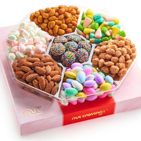 Gourmet  Treats - Candies & Mixed Nuts Gift Basket in Red & Gold Box (7 Assortments, 1 LB)
