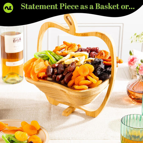 Dried Fruit Flower Bouquet Arrangement in Wooden Apple-Shaped Gift Basket + Tray (9 Assortment)