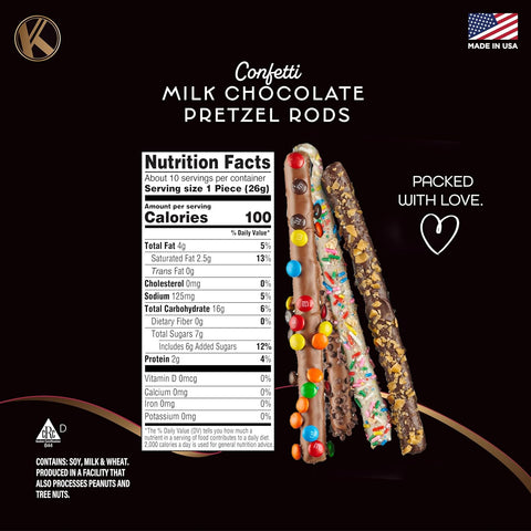 Creamy Chocolate Cravings -  Chocolate Covered Pretzel Rods Gift Basket, in Confetti Tower (10 Pretzels, Assorted Sweet Toppings)