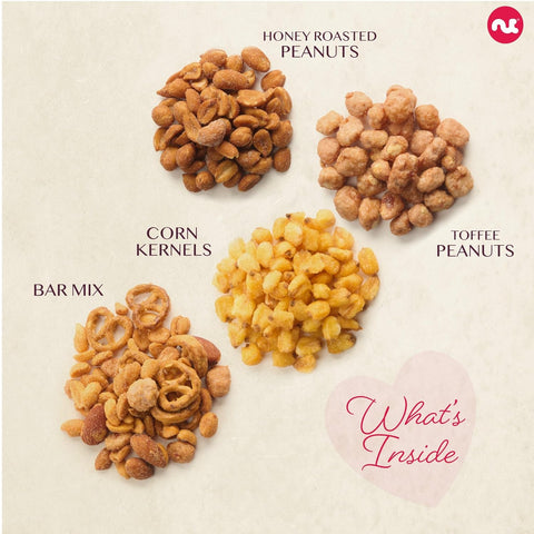 Gourmet Treats - Mixed Nuts Heart Shaped Gift Basket, Love in A Box (4 Assortments)