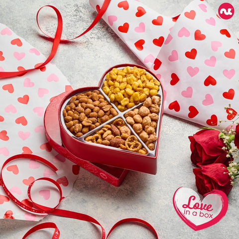 Gourmet Treats - Mixed Nuts Heart Shaped Gift Basket, Love in A Box (4 Assortments)