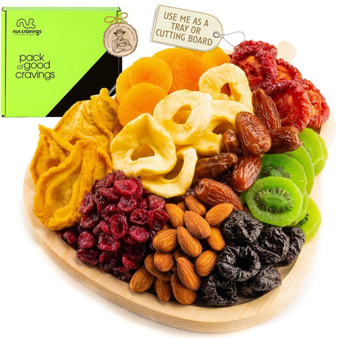 Dried Fruit & Mixed Nuts Gift Basket in Wooden Pear-Shaped Tray (9 Assortments)