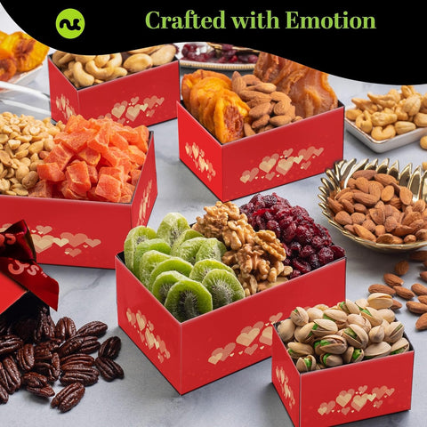 Gourmet  Treats - Dried Fruit & Mixed Nuts Gift Basket Green Tower + Ribbon (12 Assortments) 
