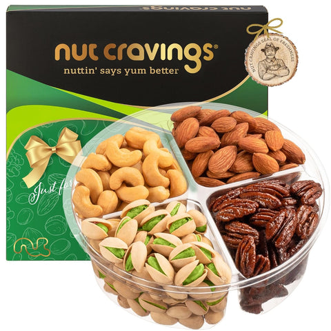 Gourmet  Treats - Mixed Nuts Gift Basket in Green Gold Box (4 Assortments)