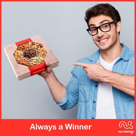 Gourmet  Treats - Mixed Nuts Gift Basket in Red Gold Box (7 Assortments, 2 LB)