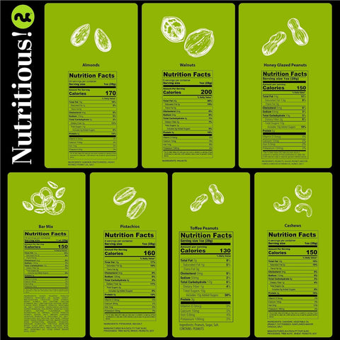 Gourmet  Treats - Mixed Nuts Gift Basket + Green Ribbon (7 Assortments, 1 LB)