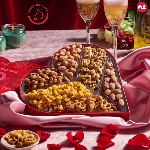 Gourmet  Treats - Mixed Nuts Heart Shaped Gift Basket, Love in A Box (6 Assortments)