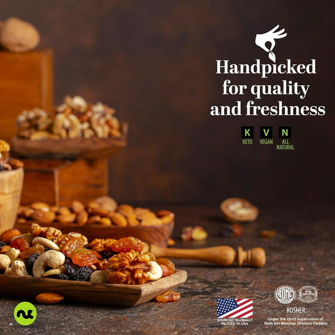 Gourmet  Treats - Mixed Nuts Gift Basket + Green Ribbon Classic (7 Assortments, 1 LB)