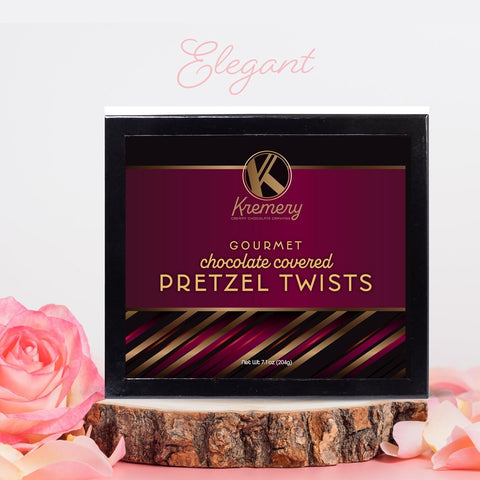Creamy Chocolate Cravings -  Chocolate Covered Pretzel Twists Gift Basket, in Sectional Gift Box (12 Pretzels, Assorted Sweet Toppings)