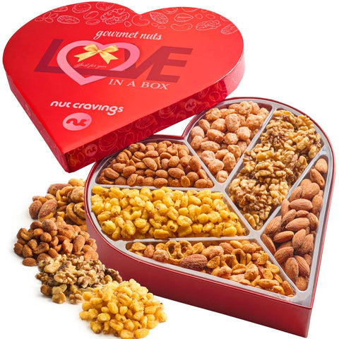 Gourmet  Treats - Mixed Nuts Heart Shaped Gift Basket, Love in A Box (6 Assortments)