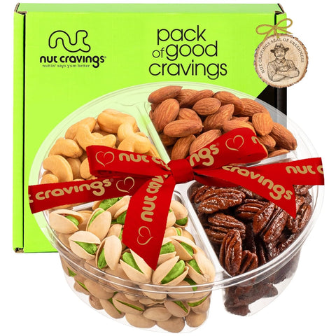 Gourmet  Treats - Mixed Nuts Gift Basket + Heart Ribbon (4 Assortments)