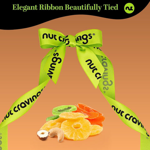 Gourmet  Treats - Dried Fruit & Mixed Nuts Gift Basket in Reusable Wooden Tray + Ribbon (12 Assortments)