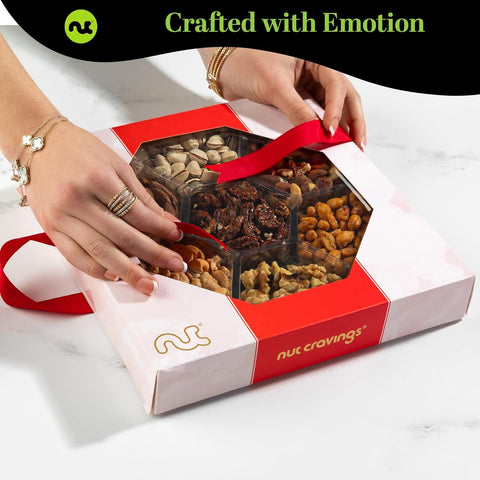 Gourmet  Treats - Mixed Nuts Gift Basket in Red Gold Box (7 Assortments, 2 LB)
