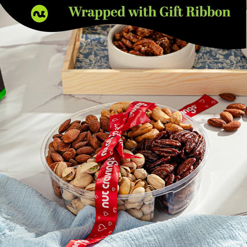 Gourmet  Treats - Mixed Nuts Gift Basket + Heart Ribbon (4 Assortments)