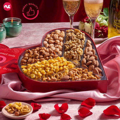 Gourmet  Treats - Mixed Nuts Heart Shaped Gift Basket, Love in A Box (6 Assortments, 2 LB)