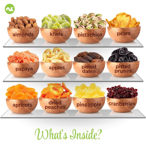 Gourmet  Treats - Dried Fruit & Mixed Nuts Gift Basket in White Gold Box (12 Assortments)