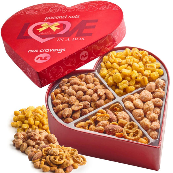 Gourmet Treats - Mixed Nuts Heart Shaped Gift Basket, Love in A Box (4 Assortments)
