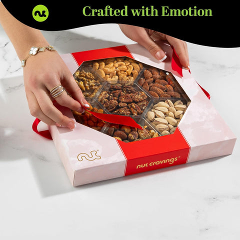 Gourmet  Treats - Mixed Nuts Gift Basket in Red Gold Box (7 Assortments, 1 LB)