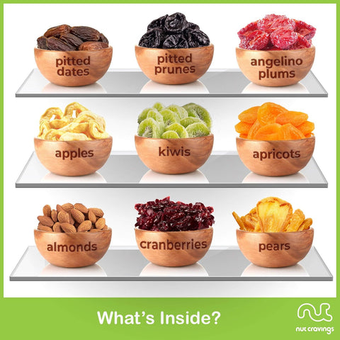 Dried Fruit & Mixed Nuts Gift Basket in Wooden Pear-Shaped Tray (9 Assortments)