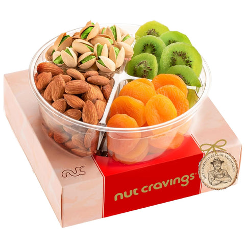 Gourmet  Treats - Dried Fruit & Mixed Nuts Gift Basket in Red Box (4 Assortments)