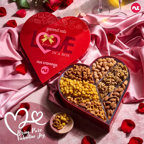 Gourmet  Treats - Mixed Nuts Heart Shaped Gift Basket, Love in A Box (6 Assortments, 2 LB)