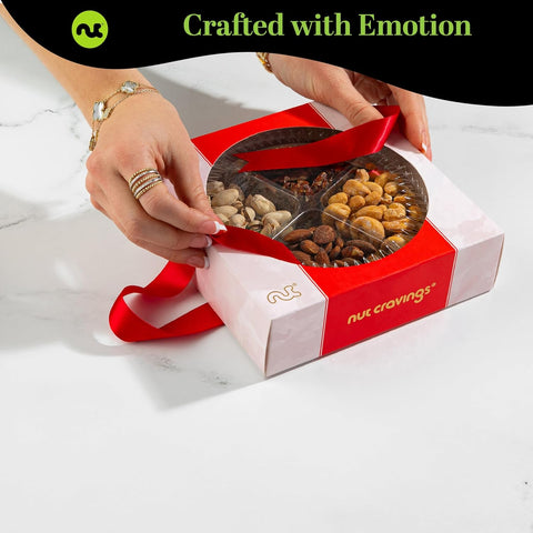 Gourmet  Treats - Mixed Nuts Gift Basket in Red Gold Box (4 Assortments)