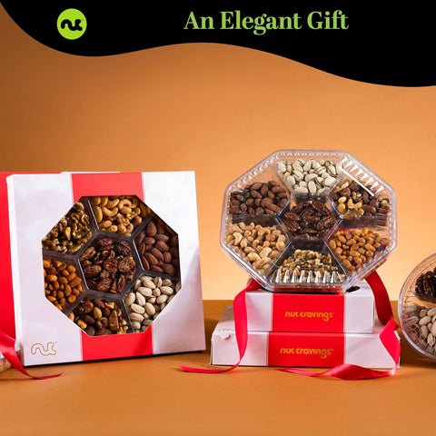 Gourmet  Treats - Mixed Nuts Gift Basket in Red Gold Box (7 Assortments, 2 LB)