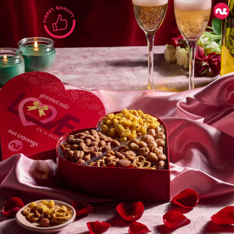 Gourmet Treats - Mixed Nuts Heart Shaped Gift Basket, Love in A Box (4 Assortments)