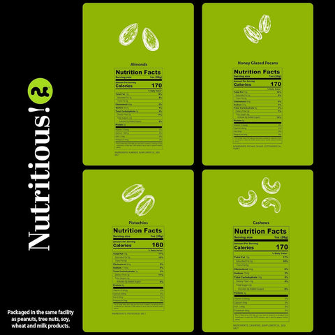 Gourmet  Treats - Mixed Nuts Gift Basket + Green Ribbon (4 Assortments)