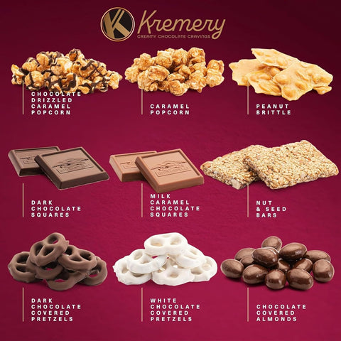 Creamy Chocolate Cravings - Covered Pretzels & Caramel Popcorn Gift Basket, in Seagrass Tray + Ribbon (Deluxe, 3.5 lbs)