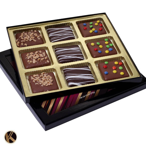 Creamy Chocolate Cravings -  Chocolate Covered Graham Crackers Cookies Gift Basket, in Sectional Gift Box (9 Grahams, Assorted Sweet Toppings)