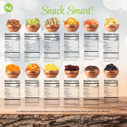 Gourmet  Treats - Dried Fruit & Mixed Nuts Gift Basket in White Gold Box (12 Assortments)