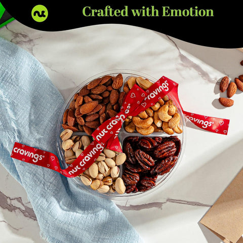 Gourmet  Treats - Mixed Nuts Gift Basket + Heart Ribbon (4 Assortments)