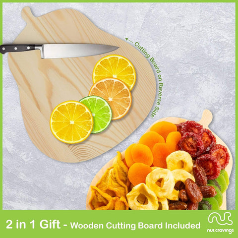 Dried Fruit & Mixed Nuts Gift Basket in Wooden Pear-Shaped Tray (9 Assortments)