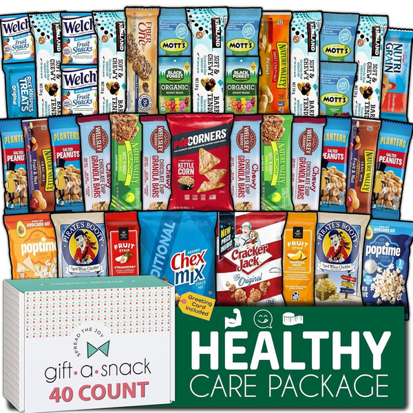 Healthy Snack Box Care Package + Greeting Card (40 Count) 