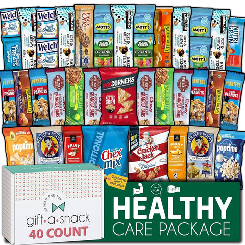 Healthy Snack Box Care Package + Greeting Card (40 Count) 