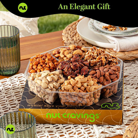 Gourmet  Treats - Mixed Nuts Gift Basket in Black Gold Box (7 Assortments, 1 LB)