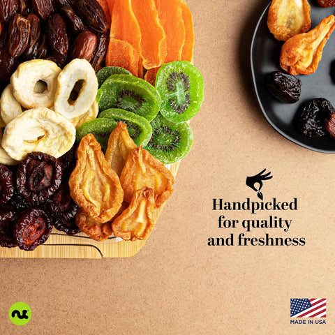 Dried Fruit Flower Bouquet Arrangement in Wooden Apple-Shaped Gift Basket + Tray (9 Assortment)