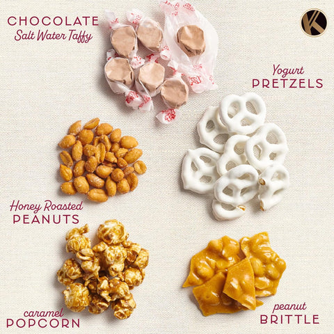 Creamy Chocolate Cravings -  Chocolate Covered Pretzels & Caramel Popcorn Gift Basket, in Seagrass Tray + Ribbon (Classic, 1.5 lbs)