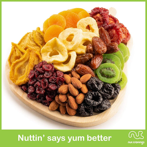 Dried Fruit & Mixed Nuts Gift Basket in Wooden Pear-Shaped Tray (9 Assortments)