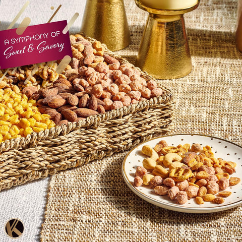 Gourmet Nut Gift Basket - Treats, Mixed Nuts Gift Basket in Seagrass Tray with Ribbon (8 Assortments)