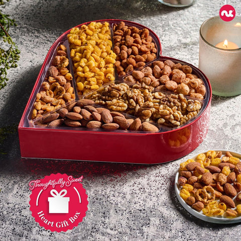 Gourmet  Treats - Mixed Nuts Heart Shaped Gift Basket, Love in A Box (6 Assortments, 2 LB)