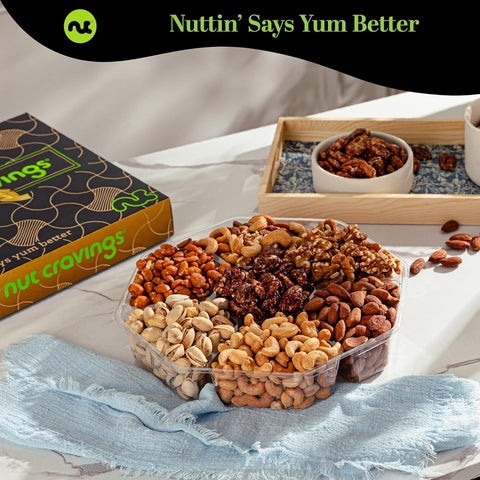 Gourmet  Treats - Mixed Nuts Gift Basket in Black Gold Box (7 Assortments, 2 LB)